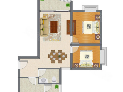 2室2厅 76.22平米户型图