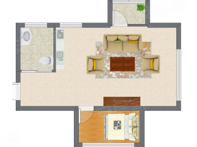 1室1厅 48.26平米户型图