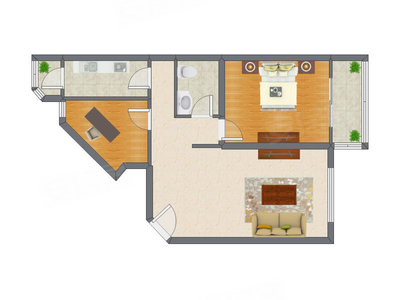 2室1厅 89.78平米户型图