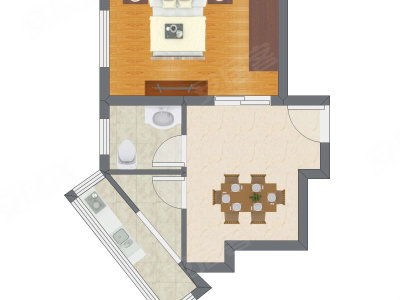 1室1厅 50.83平米户型图