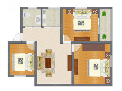 3室1厅 60.55平米