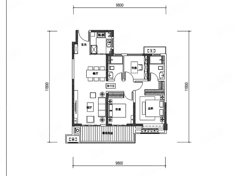 灞业云阶3室2厅2卫113㎡南175万