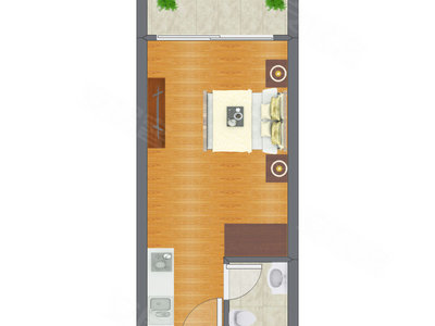 1室0厅 44.32平米户型图