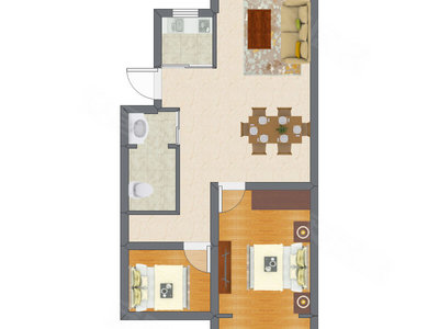 2室2厅 47.70平米户型图