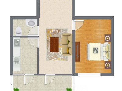 1室1厅 38.00平米户型图