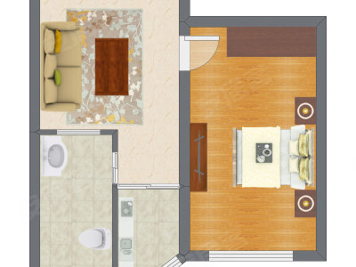 1室1厅 56.85平米户型图
