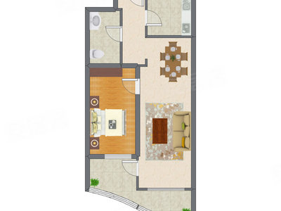 1室2厅 78.78平米户型图
