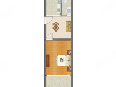 1室2厅 51.32平米户型图
