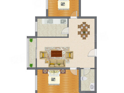 2室1厅 75.44平米