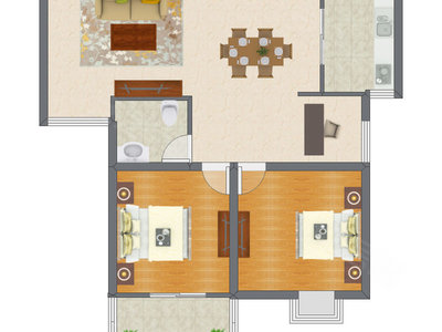 2室2厅 73.35平米户型图