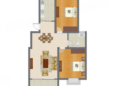 2室2厅 89.44平米户型图
