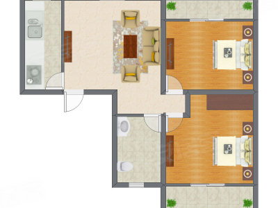 2室1厅 73.58平米