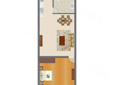 1室1厅 61.65平米户型图