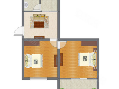 2室1厅 46.94平米户型图