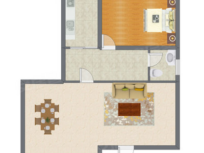 1室2厅 84.00平米户型图