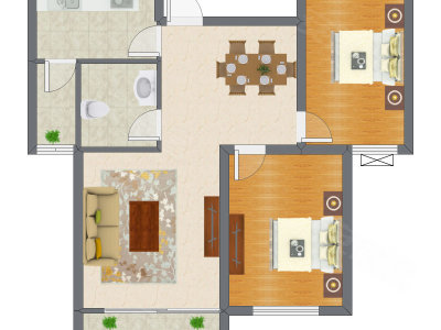 2室2厅 87.19平米户型图