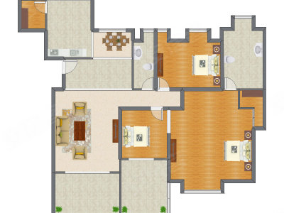 3室2厅 206.34平米户型图