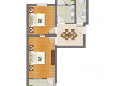 2室1厅 56.16平米户型图