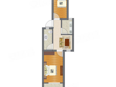 2室1厅 56.12平米户型图