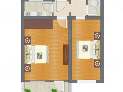 2室1厅 61.61平米户型图