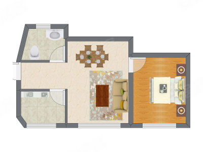 1室2厅 69.60平米户型图