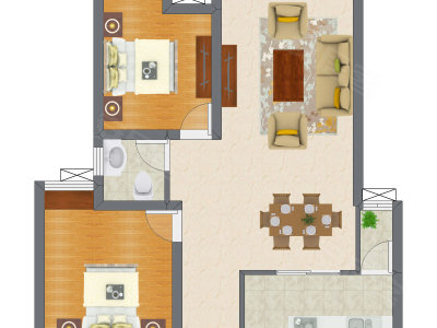 2室2厅 75.45平米户型图