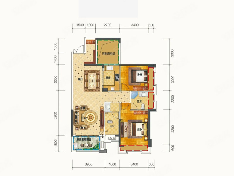 桂阳麒麟首府2室2厅2卫108㎡南北49万