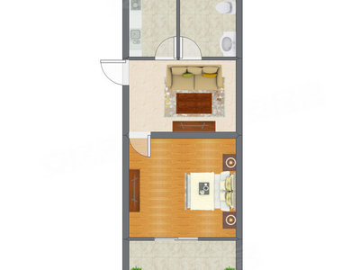 1室1厅 45.12平米户型图