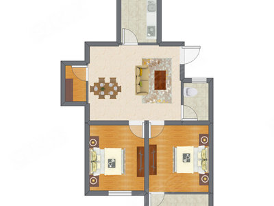 2室1厅 52.13平米户型图