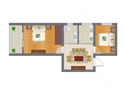2室1厅 39.56平米户型图