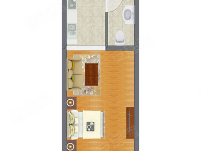 1室1厅 25.31平米户型图
