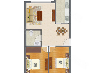 2室2厅 54.01平米户型图