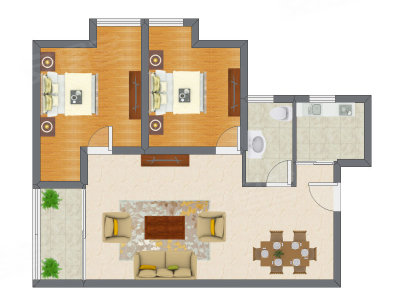 2室2厅 91.76平米户型图