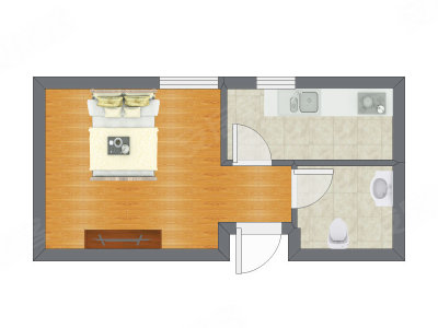 1室0厅 35.55平米户型图