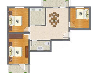 3室1厅 64.42平米