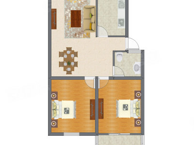 2室2厅 92.50平米户型图