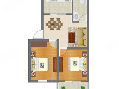 2室1厅 61.30平米户型图