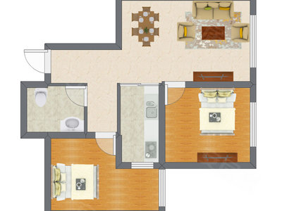 2室2厅 75.48平米户型图