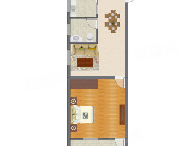 1室1厅 33.80平米户型图