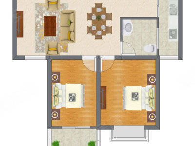 2室2厅 56.16平米户型图