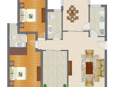 2室2厅 89.45平米户型图