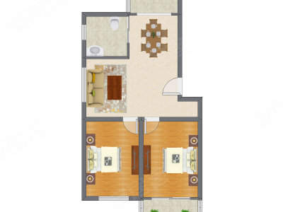 2室2厅 83.34平米户型图