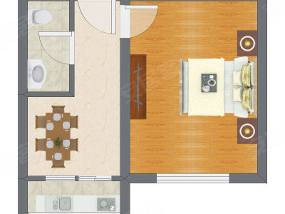 1室1厅 39.30平米户型图