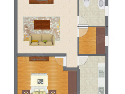 1室1厅 53.14平米户型图