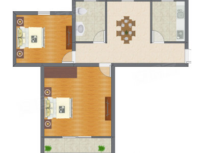 2室1厅 75.66平米