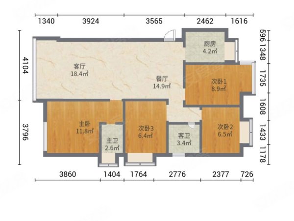 南安南安市区中骏世界城华创幸福鲤华创幸福鲤 4室2厅2卫  电梯房 精装修112平米出租房源真实图片