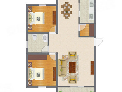 2室2厅 74.67平米户型图