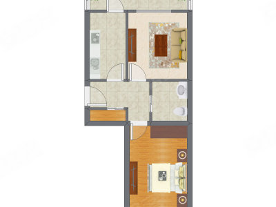 1室1厅 62.65平米户型图