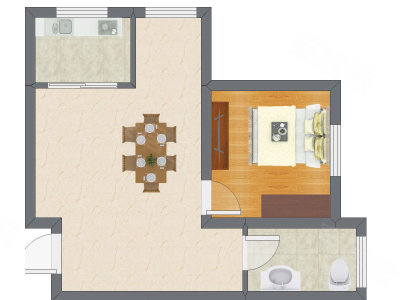 1室1厅 36.34平米户型图