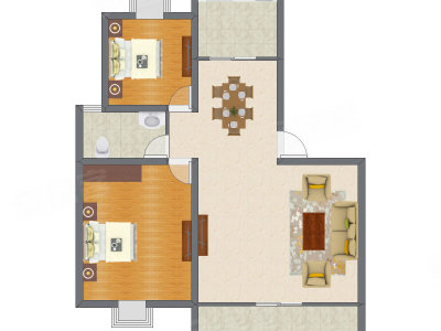 2室2厅 84.89平米户型图